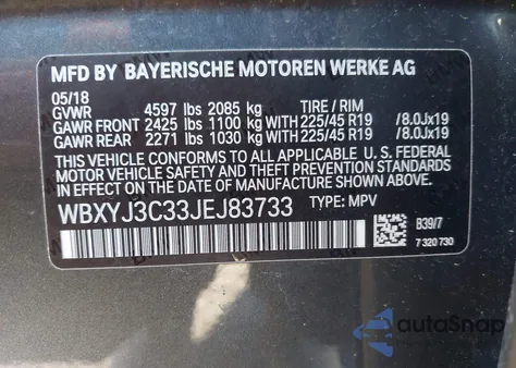 2018 BMW X2 Sdrive28I z USA, uszkodzony, nr VIN WBXYJ3C33JEJ83733